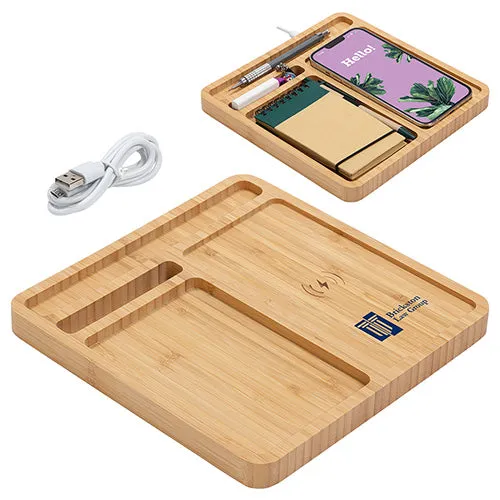 Bamboo Desk Organizer with 5W Wireless Charger