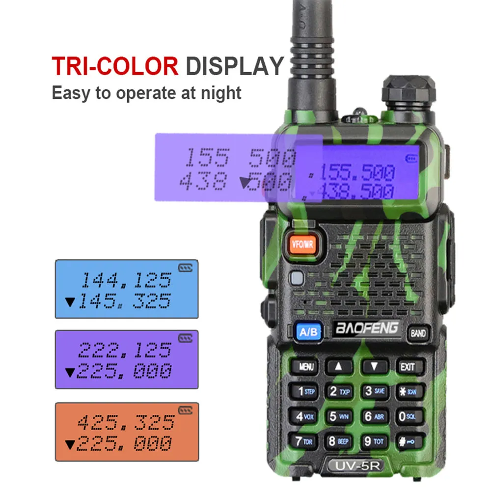 BaoFeng UV-5R (Single & Set of 2/3/4) Walkie-Talkie Dual-Band VHF/UHF Transceiver 5W PC Programmable Two-Way Radio with 128 Store Channels, 136-174/400-520MHz Frequency Range, 5km Max. Talking Range, Clear Voice Output (Green)