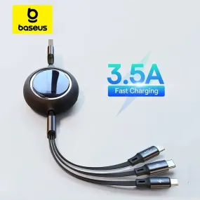 Baseus 3 in 1 Retractable USB Cable for iPhone/Android/Samsung Charger Fast Wire Charging Cable