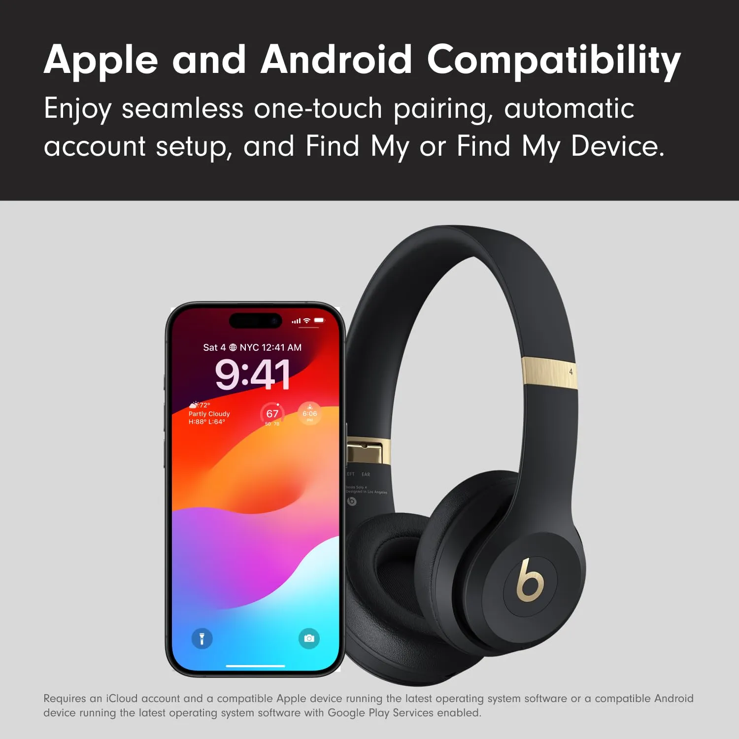 Beats Solo 4 -Wireless Bluetooth on Ear Headphones with AppleCare  (2 Years) - Black & Gold