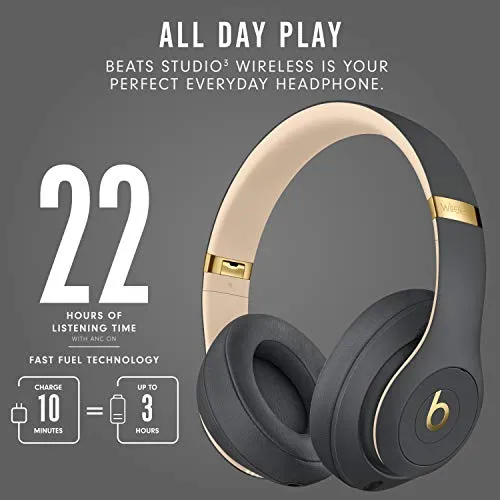 Beats Studio3 Wireless Noise Cancelling Over-Ear Headphones - Apple W1 Headphone Chip, Class 1 Bluetooth, 22 Hours of Listening Time, Built-in Microphone - Shadow Gray (Latest Model)