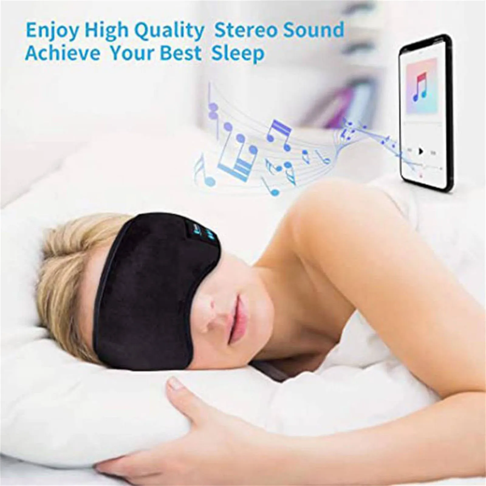 Bluetooth 5.0 Stereo Eye Mask Headphones w/ Mic, 150mA Battery