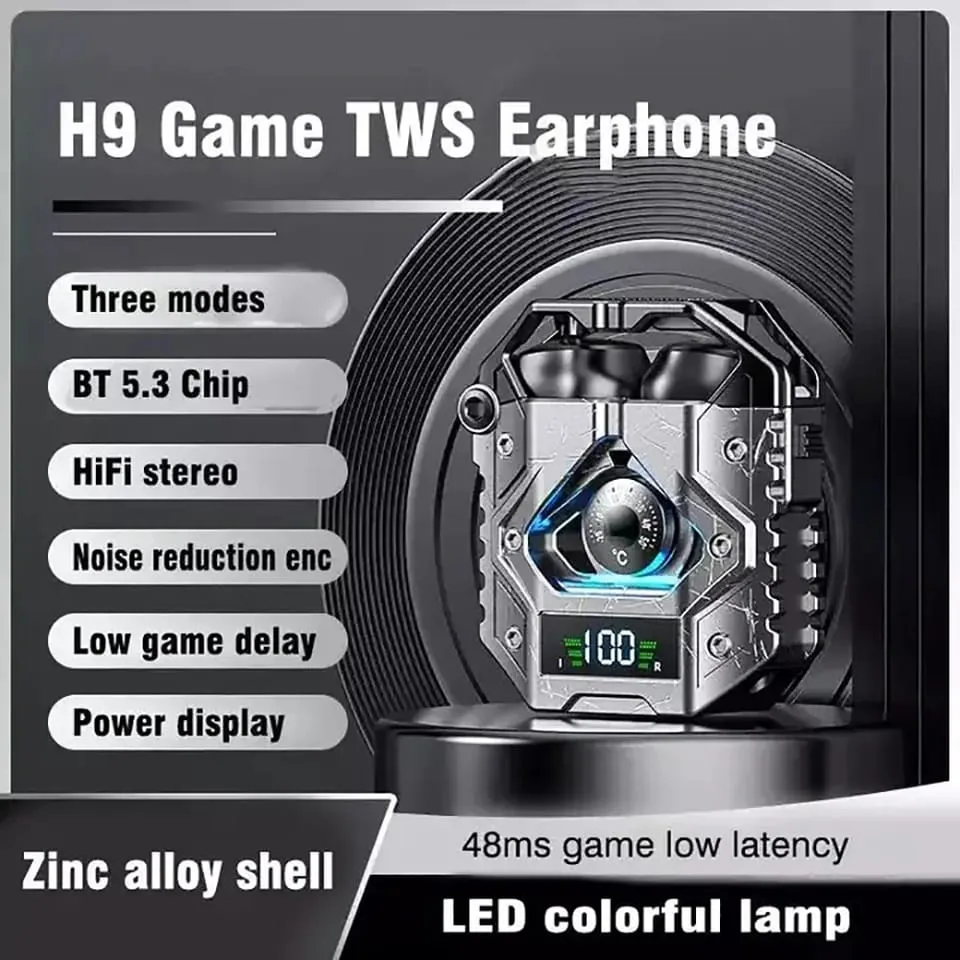 Bluetooth Earphone Gaming Wireless Headset TWS 5.3 LED Power display H9