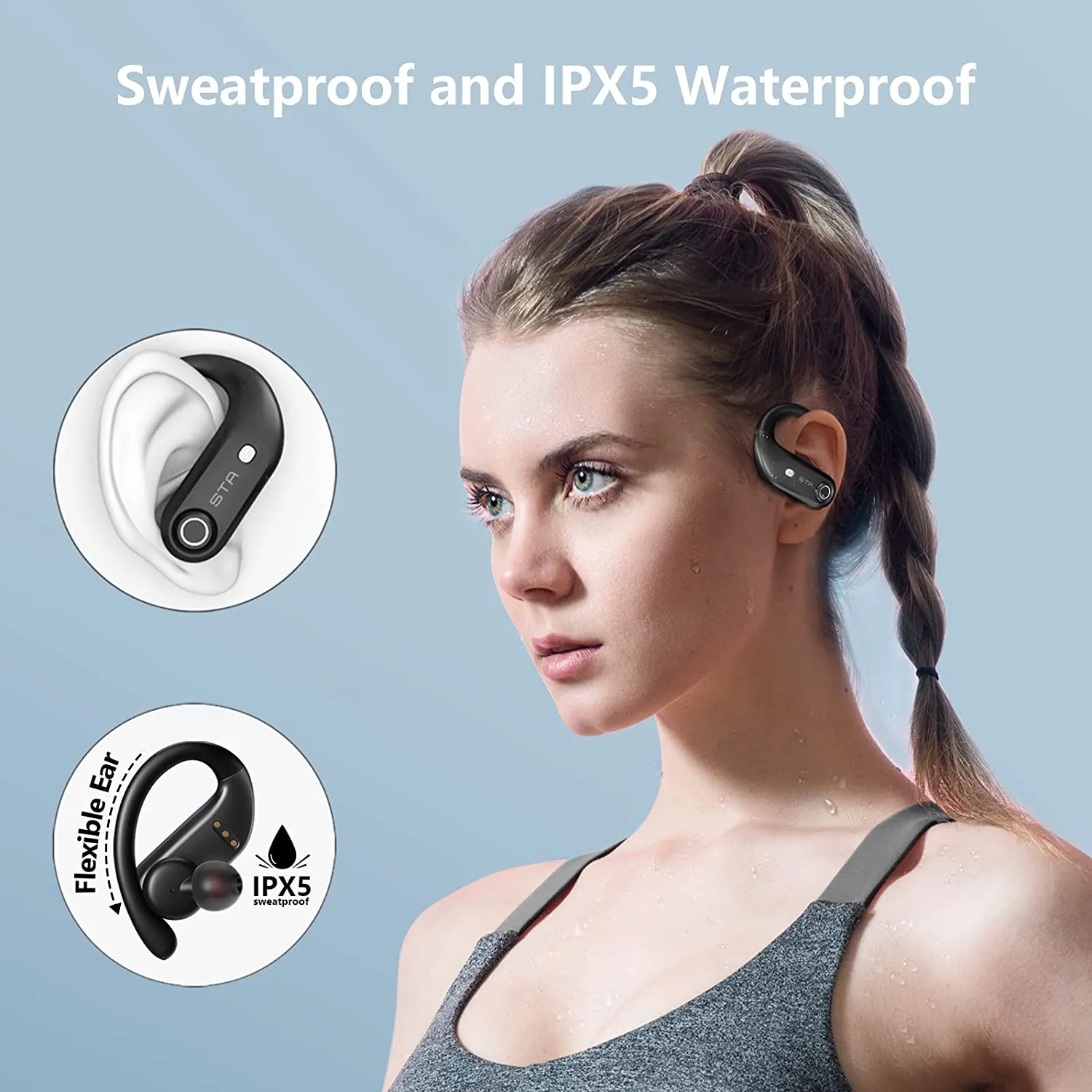 Bluetooth Headphones with 2200mAh Wireless Charging Case