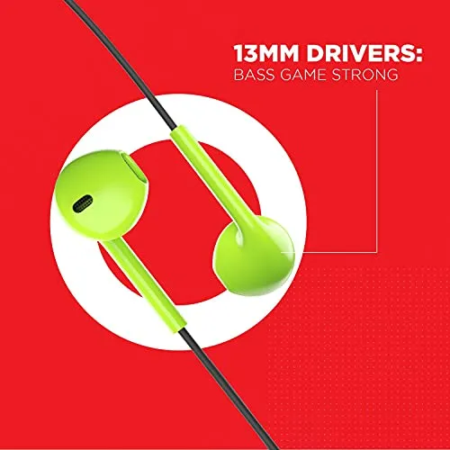 boAt Bassheads 105 Wired in Ear Earphones with Mic (Green, Spirit Lime)