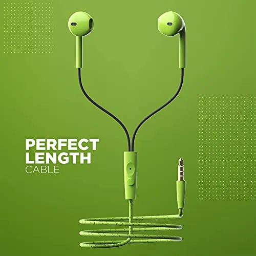 boAt Bassheads 105 Wired in Ear Earphones with Mic (Green, Spirit Lime)