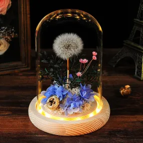 Bulk Dandelion Glass Cover Wooden Night Light Dried Flower Preserved Ornaments Holiday Gifts Wholesale