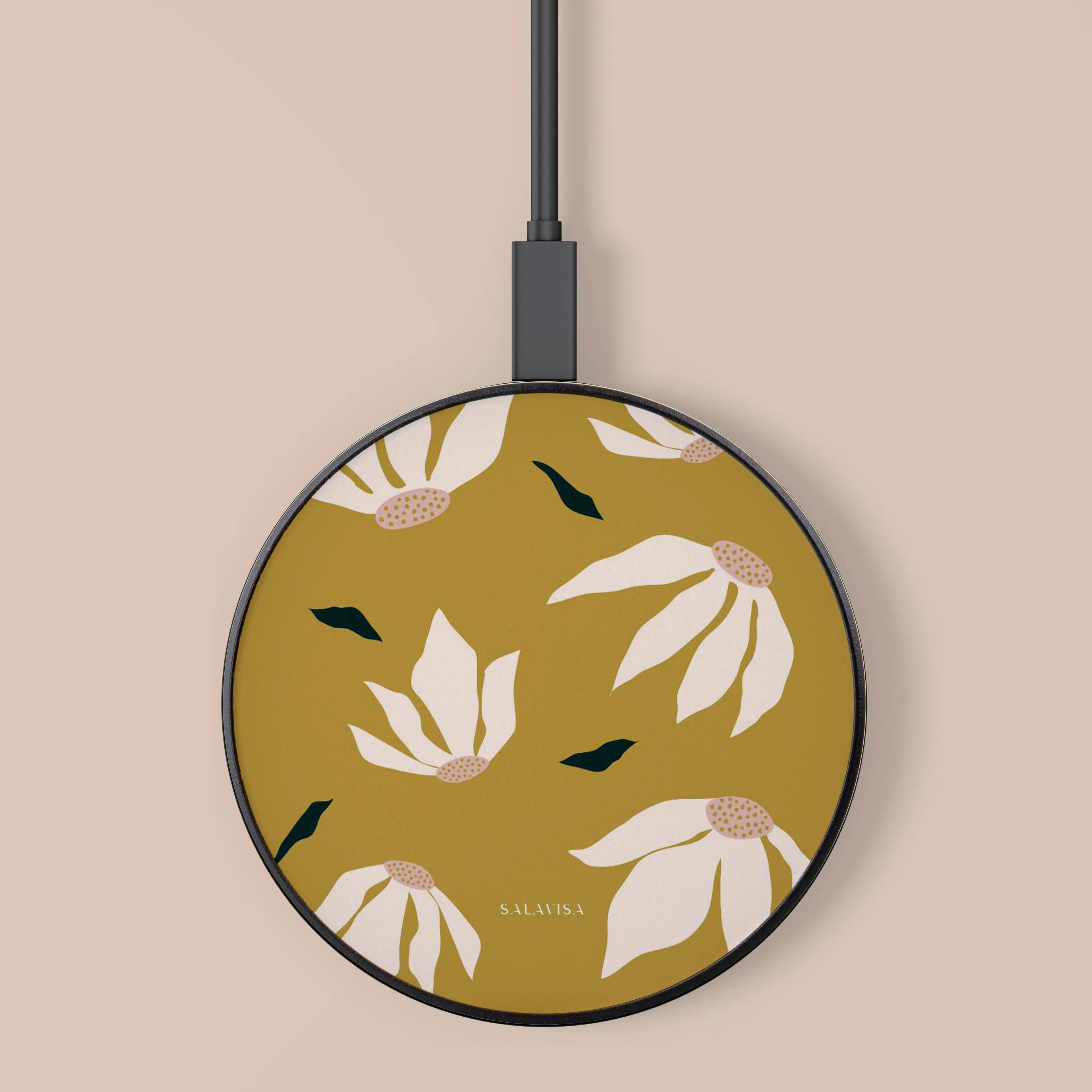 Burnt Yellow Flowers Wireless Charger