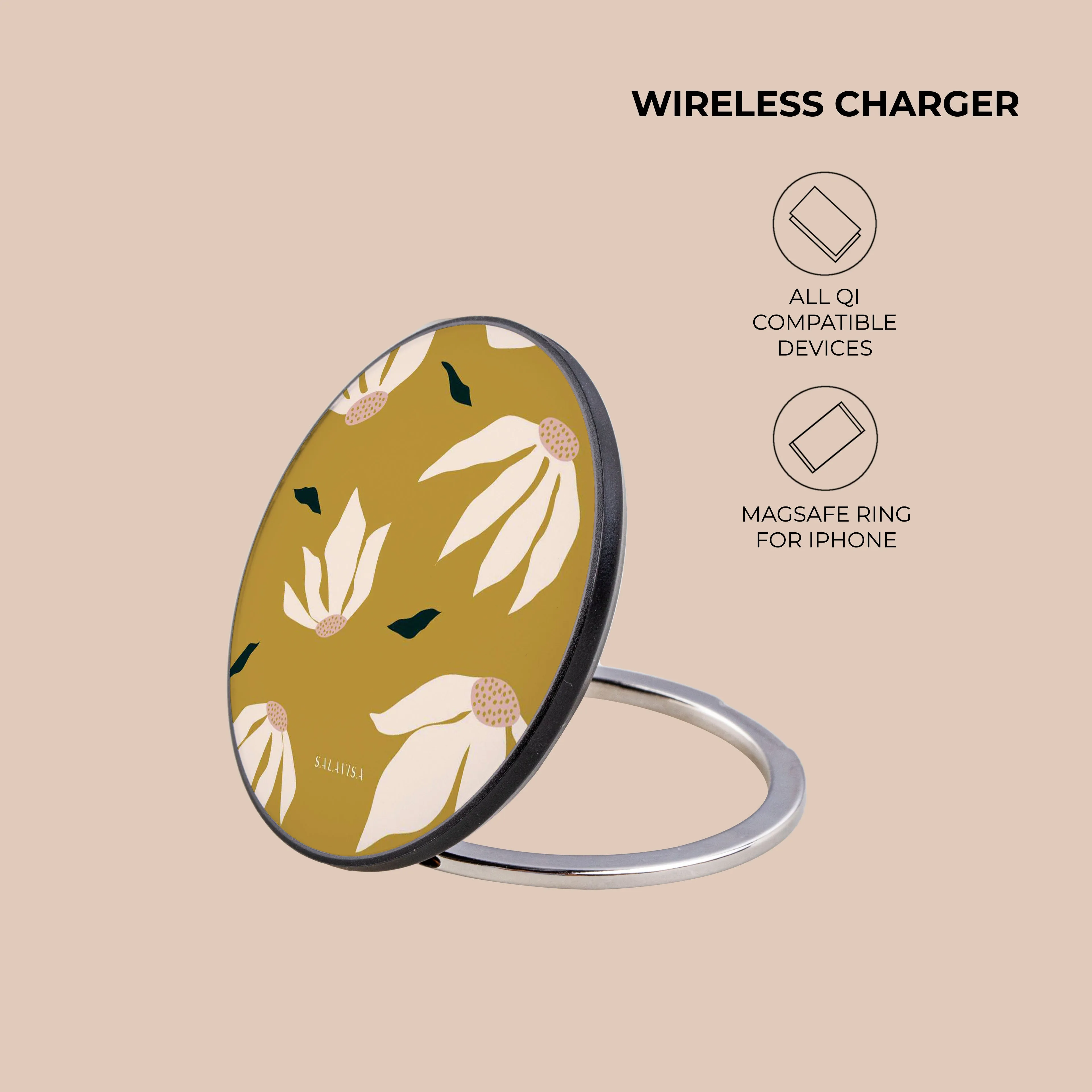 Burnt Yellow Flowers Wireless Charger