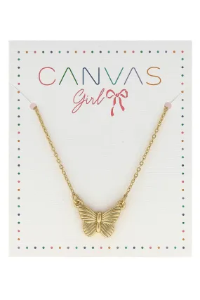 Canvas Style - Cleo Butterfly Children's Necklace in Worn Gold