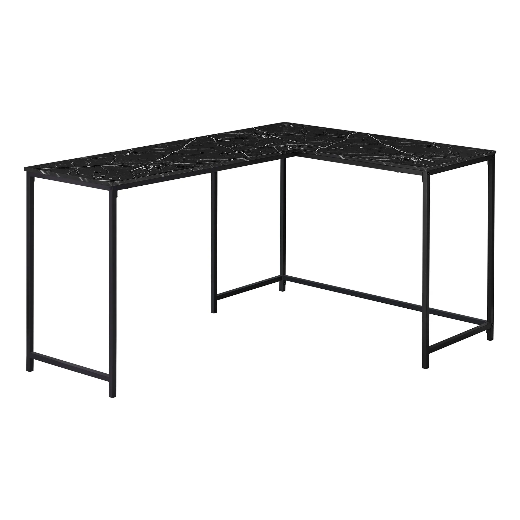 Computer Desk - 58"L / Black Marble / Black Metal Corner