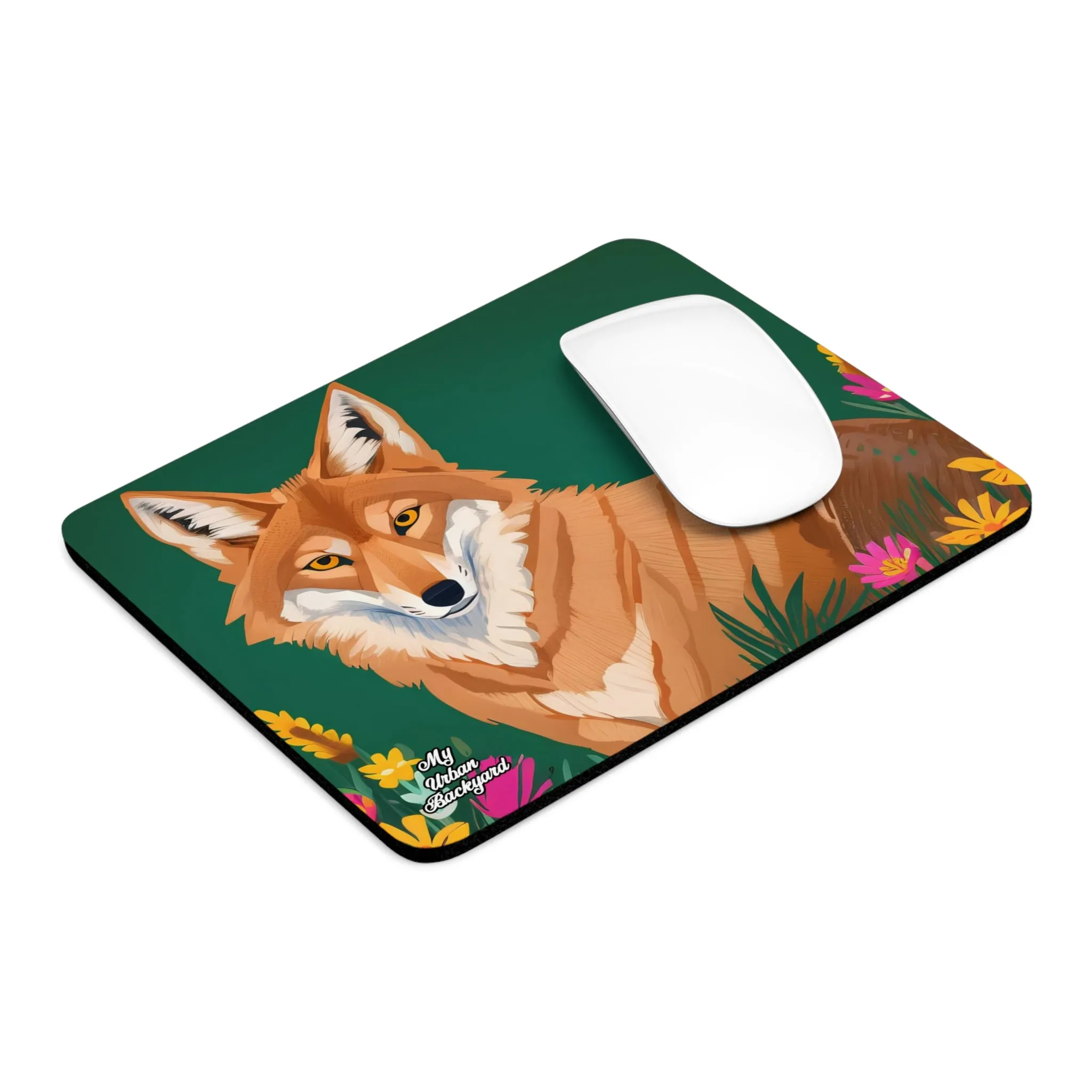 Coyote on Forest Green, Computer Mouse Pad - for Home or Office