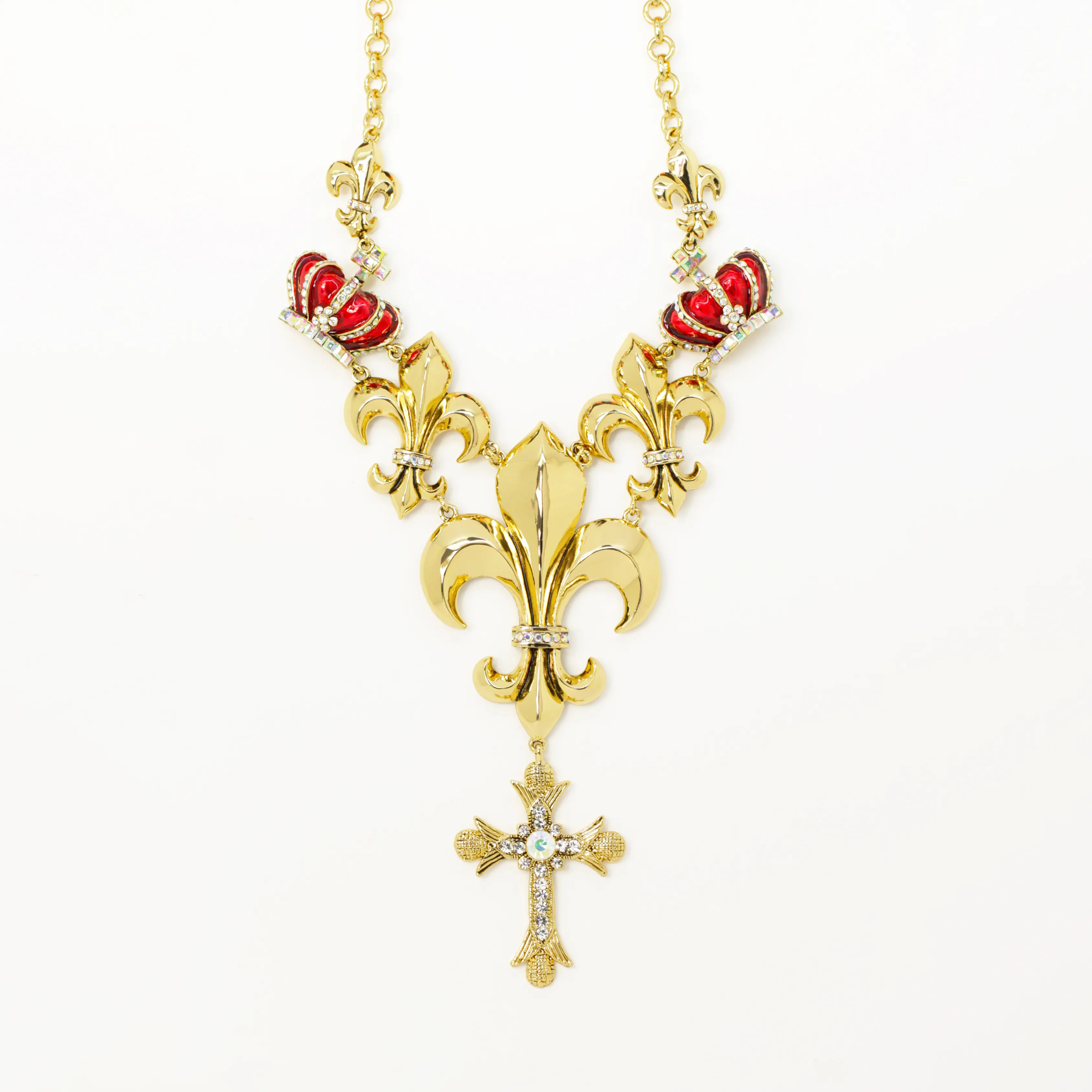 Cross Crown & Fleur De Lis Necklace