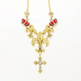 Cross Crown & Fleur De Lis Necklace