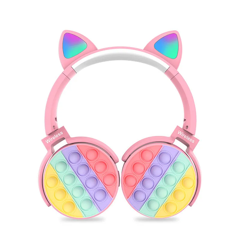 Cute Cat Ears Bluetooth LED Wireless Headphones with Microphone Control