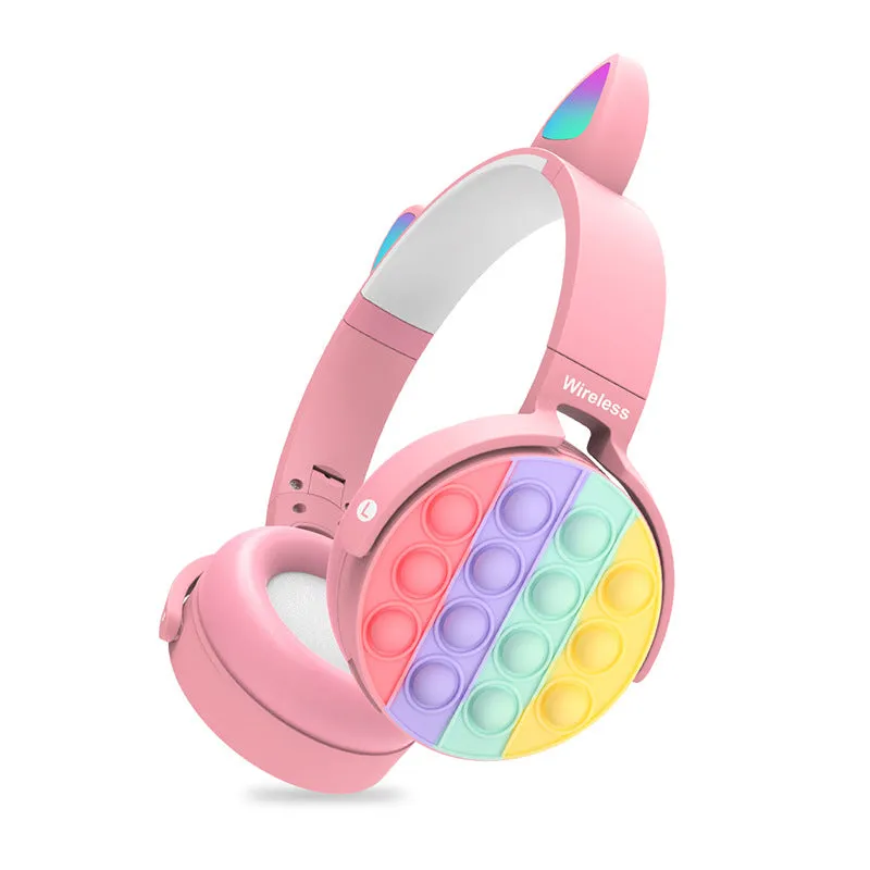 Cute Cat Ears Bluetooth LED Wireless Headphones with Microphone Control