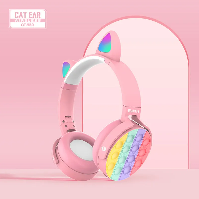 Cute Cat Ears Bluetooth LED Wireless Headphones with Microphone Control