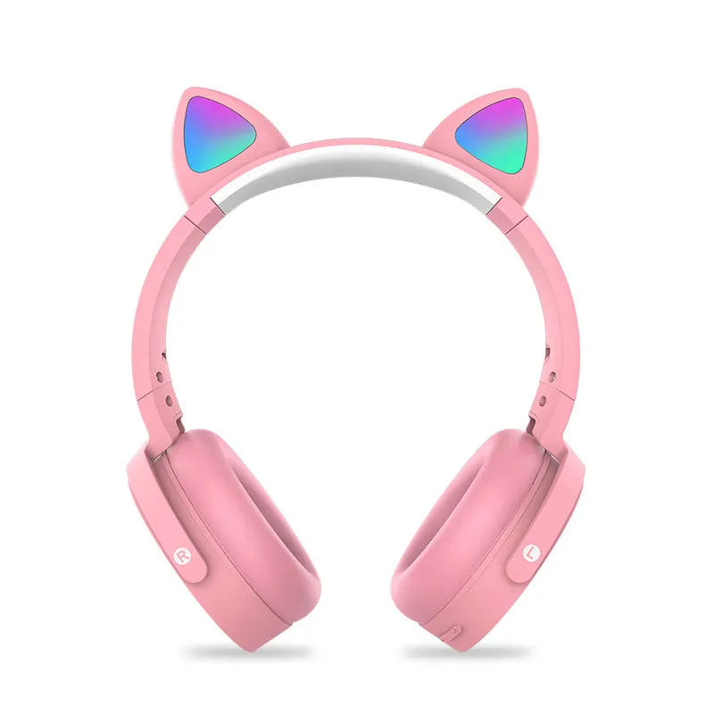 Cute Cat Ears Bluetooth LED Wireless Headphones with Microphone Control