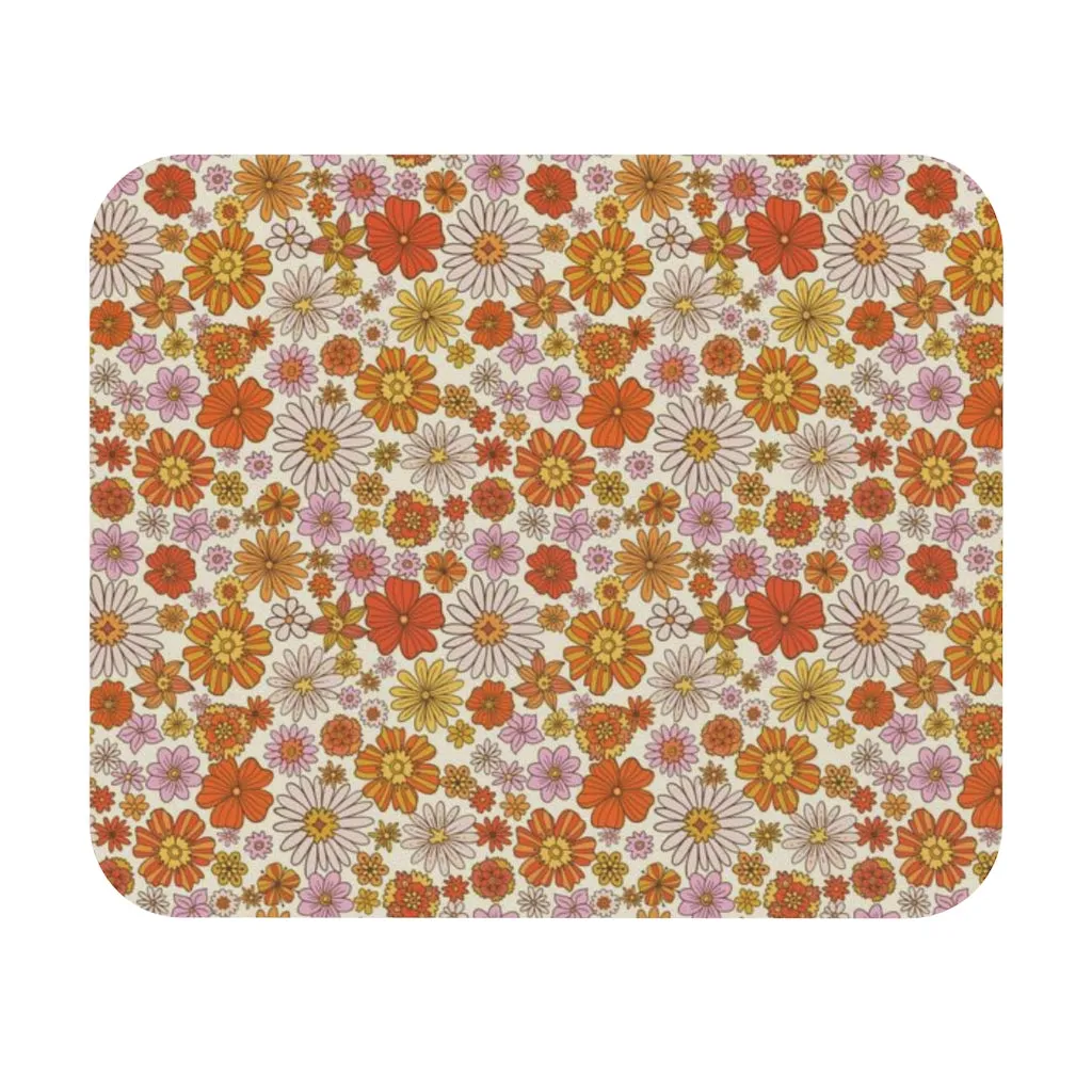 Cute Mouse Pad, Groovy Retro Flowers Floral Computer Gaming Unique Desk Cool Decorative Aesthetic Design Square Mat