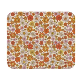 Cute Mouse Pad, Groovy Retro Flowers Floral Computer Gaming Unique Desk Cool Decorative Aesthetic Design Square Mat