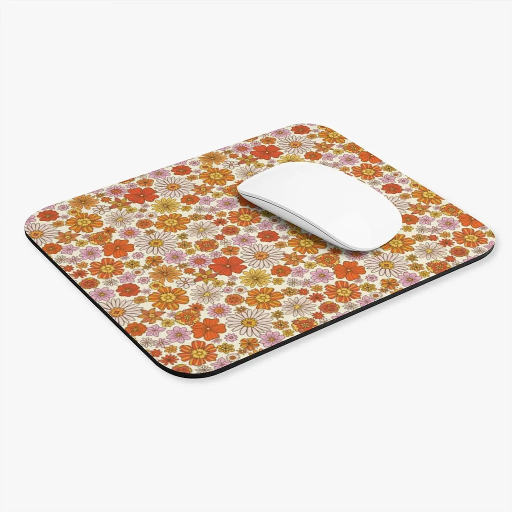 Cute Mouse Pad, Groovy Retro Flowers Floral Computer Gaming Unique Desk Cool Decorative Aesthetic Design Square Mat