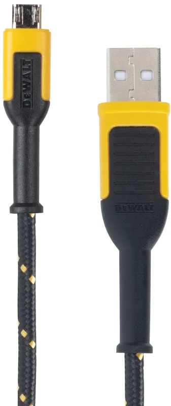 DeWALT 131 1322 DW2 Charger Cable, USB, USB-A, Kevlar Fiber Sheath, Black/Yellow Sheath, 6 ft L :EA: QUANTITY: 1