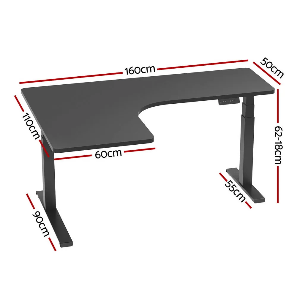 Dual-Motor L-Shaped Standing Desk 160CM Black - Artiss