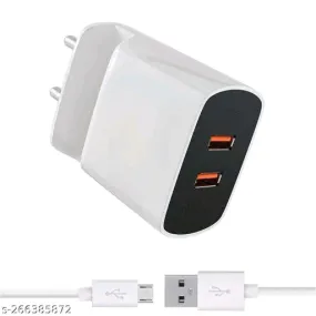 Dual USB Mobile Charger with 1-Meter Micro USB Cable – White