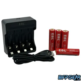 EBL AA Rechargeable Li-Ion Battery 1.5V 3000mWh - 4 Pack w/ Smart Charger Combo