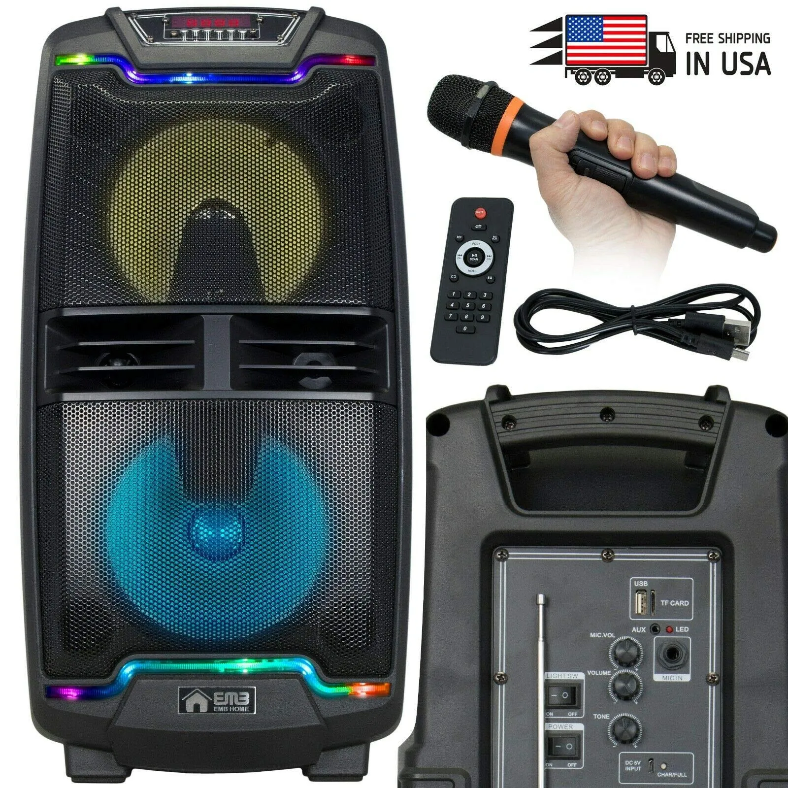 EMB PKL206BT 800 Watt Rechargeable DJ Portable PA Speaker w/MIC, USB, SD, Bluetooth