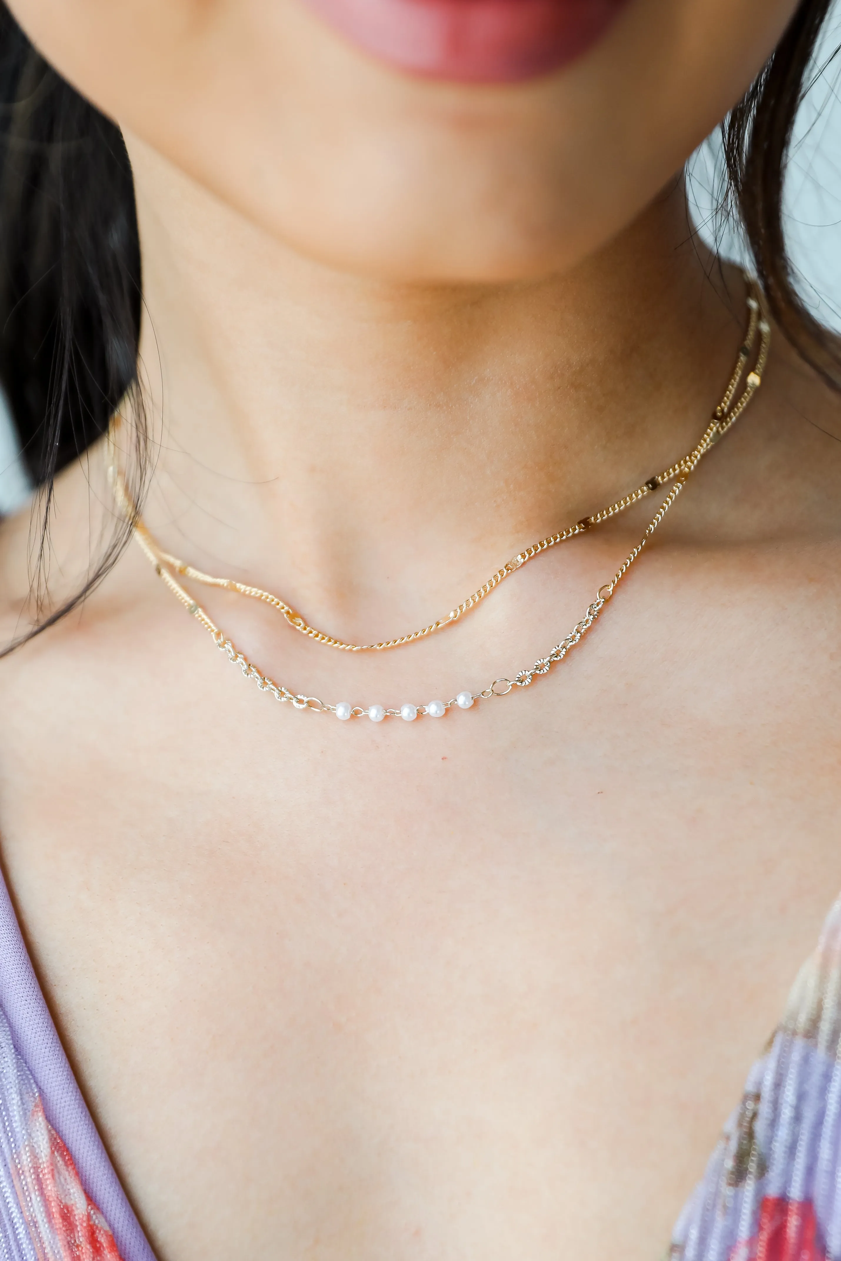 Emma Gold Pearl Layered Chain Necklace