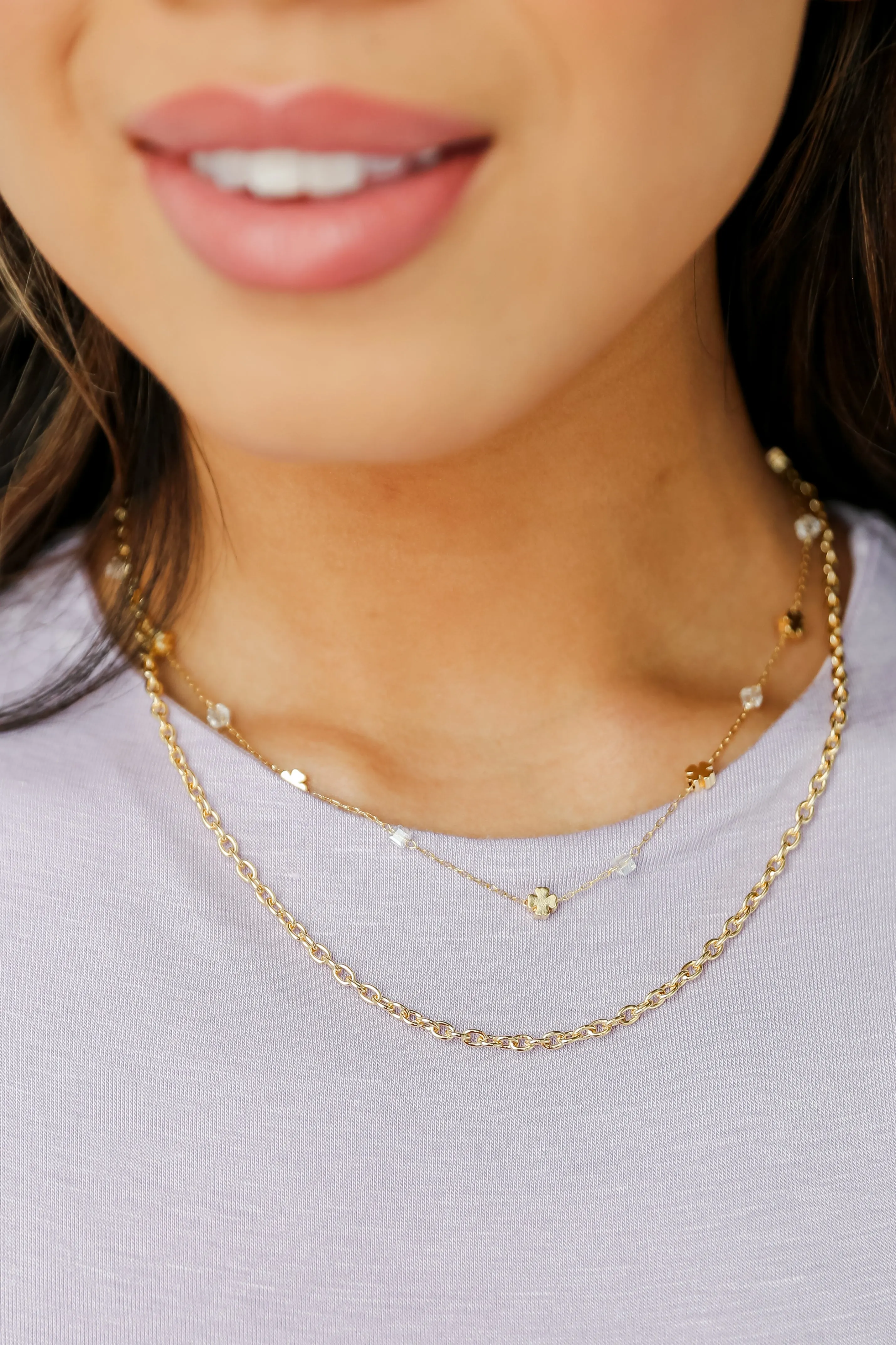 FINAL SALE - Bridget Gold Four Leaf Clover Layered Chain Necklace