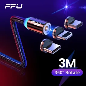 FPU 3m Magnetic Micro USB Cable For iPhone Samsung Android Mobile Phone Fast Charging USB Type C Cable Magnet Charger Wire Cord