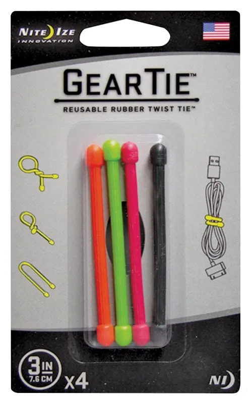 Gear Tie GT3-4PK-A1 Twist Tie, Rubber, Assorted :CD 4: QUANTITY: 1