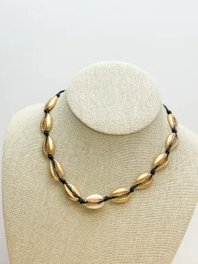 Gold Puka Shell Necklace - Black