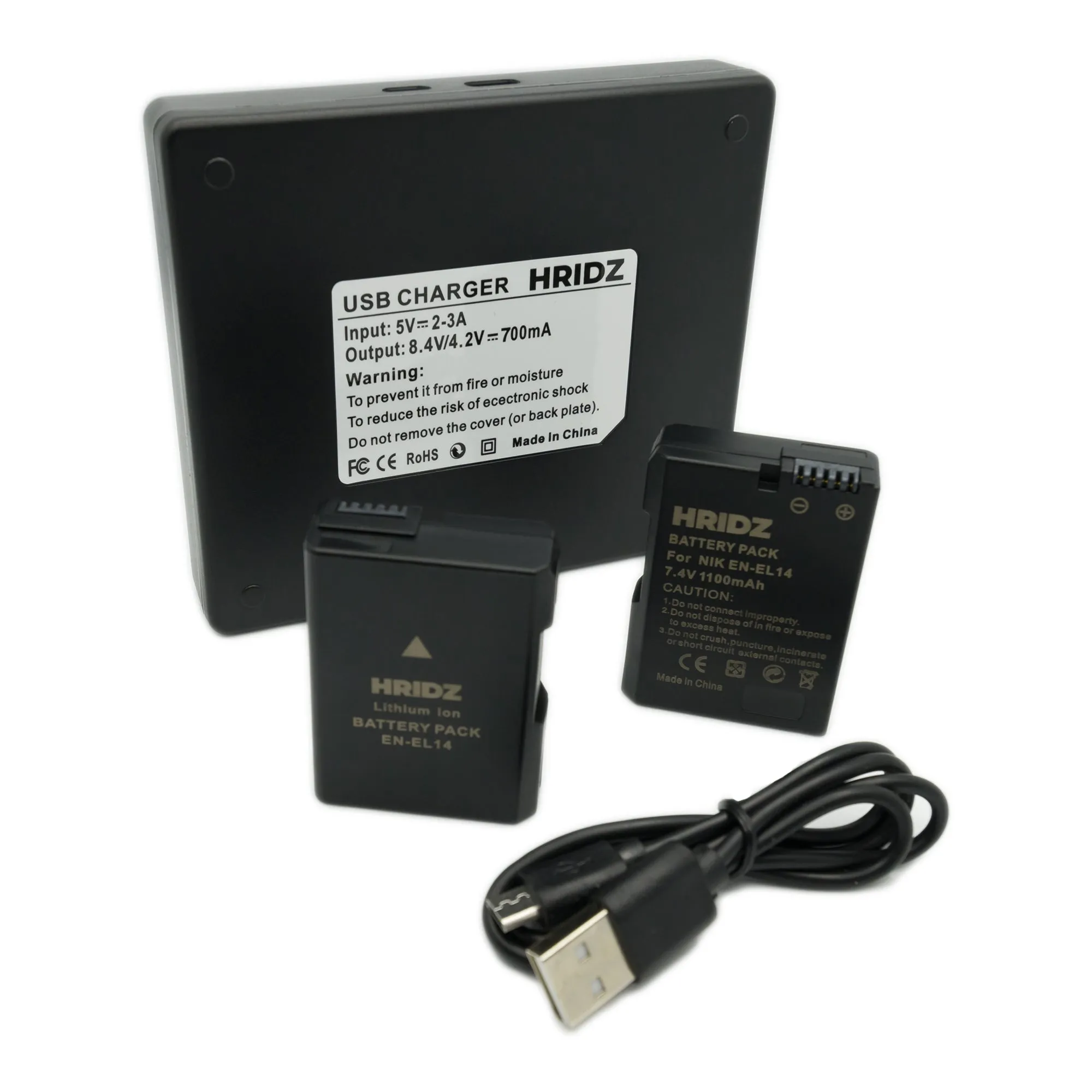 Hridz EN-EL14 Battery & Charger Set replacement for Nikon EN-EL14 Battery