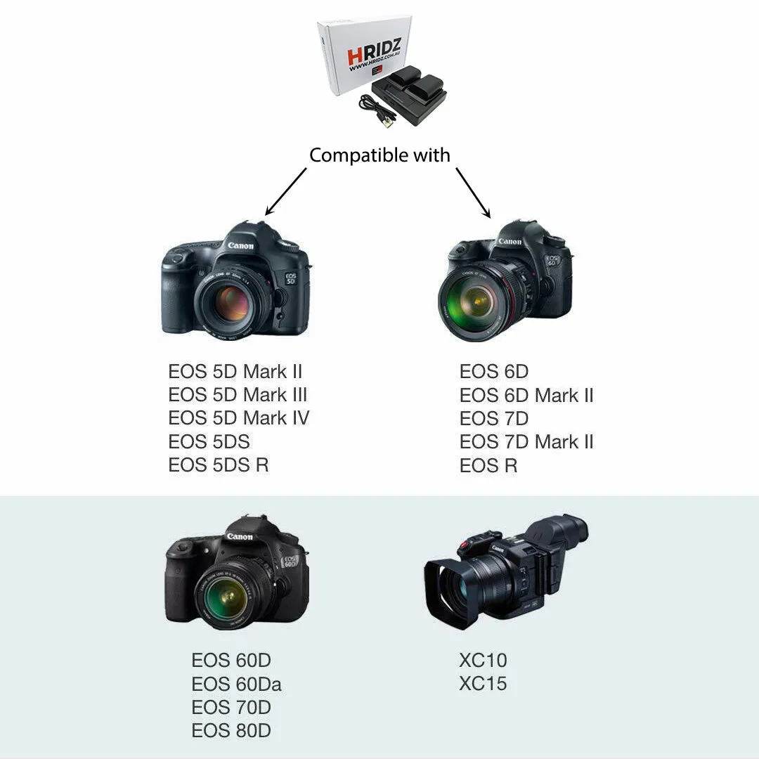 HRIDZ LP-E6 LP-E6NH Dual Battery Charger For Canon EOS R7 5D 6D 7D 80D 70D 60D LP-E6 60Da