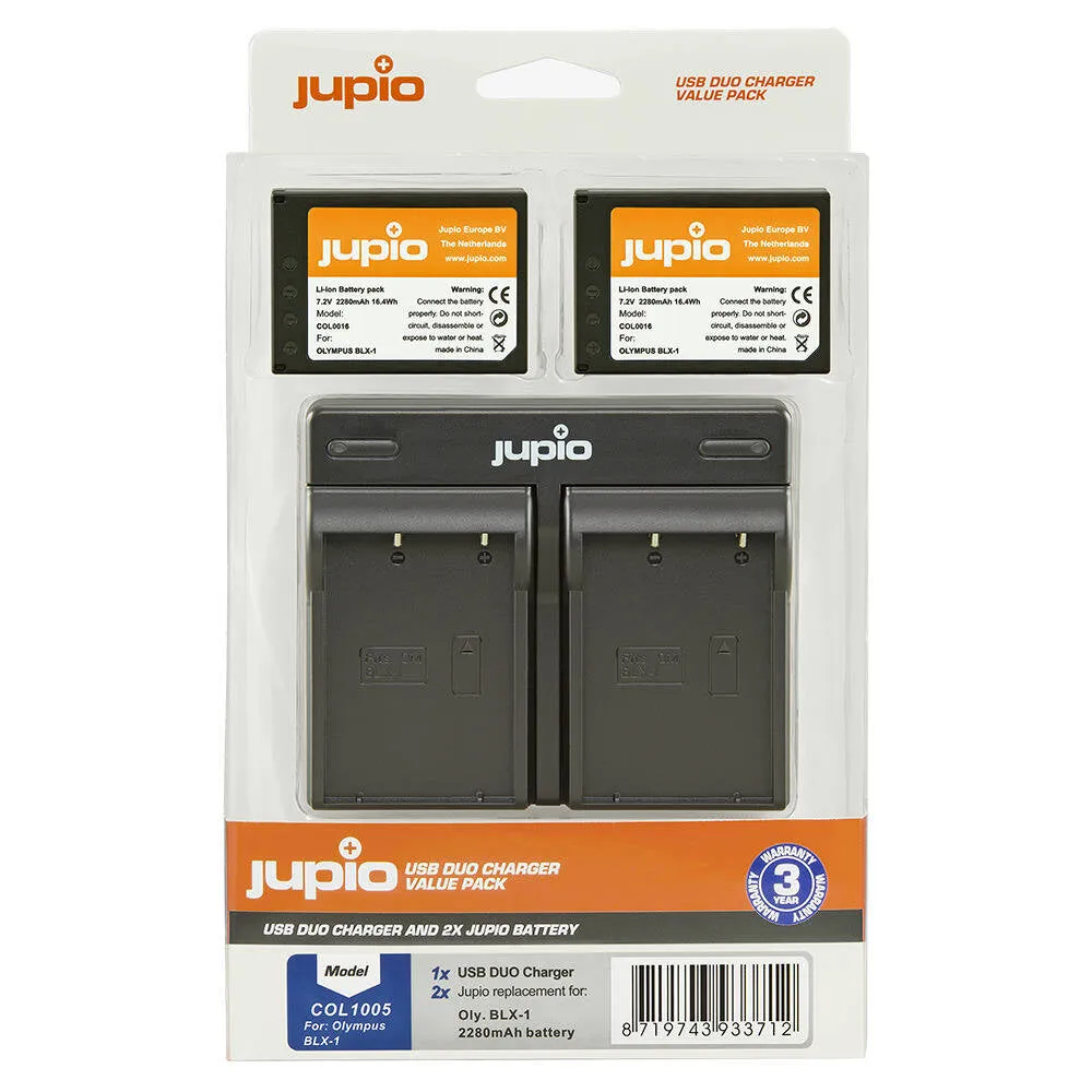 Jupio 2x Batteries 2280mAh & Dual Charger Kit For Olympus BLX-1