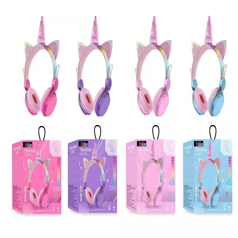 Kids Cute Unicorn Wireless Bluetooth Over Ear Headphones