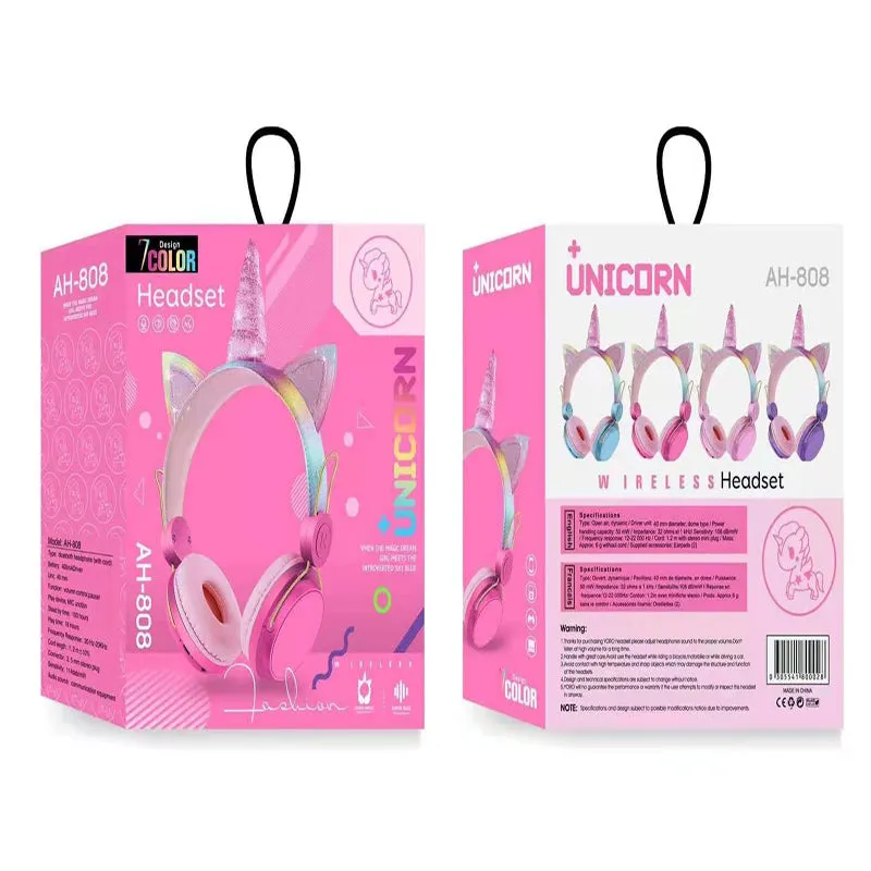 Kids Cute Unicorn Wireless Bluetooth Over Ear Headphones