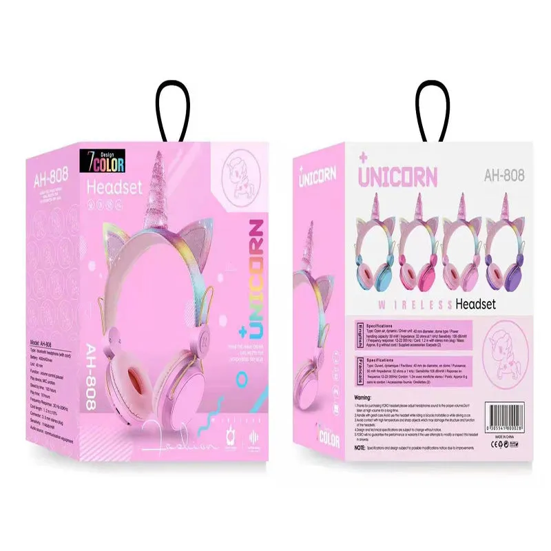 Kids Cute Unicorn Wireless Bluetooth Over Ear Headphones