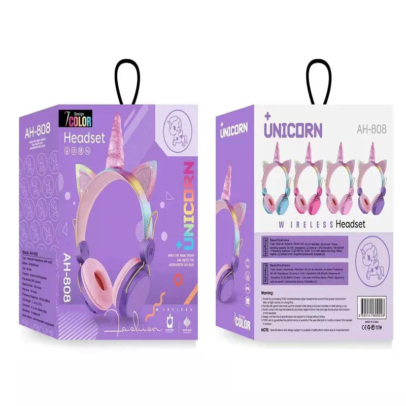 Kids Cute Unicorn Wireless Bluetooth Over Ear Headphones