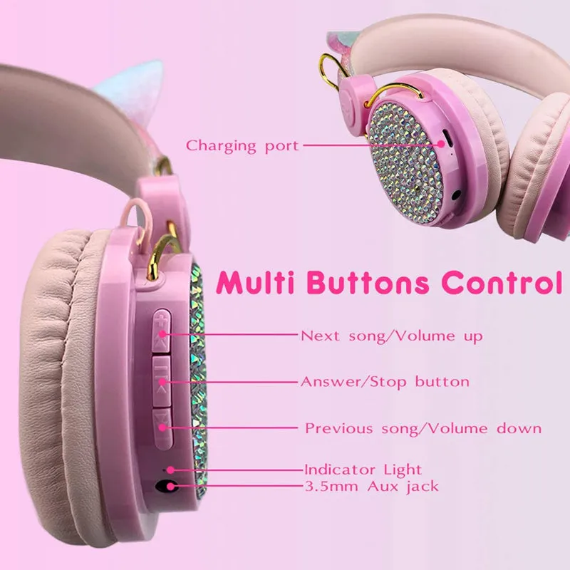 Kids Cute Unicorn Wireless Bluetooth Over Ear Headphones