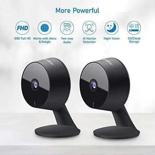 Laview Home Security Camera HD 1080P(2 Pack) AI Human Detection,Include 2 SD Cards,32GB Two-Way Audio,Night Vision,WiFi Indoor Surveillance for Baby/pet,Alexa and Google,Cloud Service (US Server)