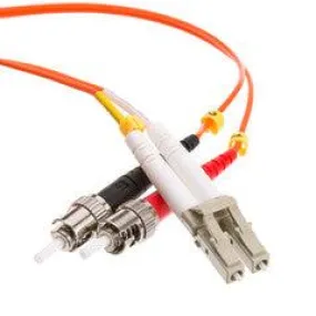 LC/UPC to ST/UPC OM4 Duplex 2.0mm Fiber Optic Patch Cord, OFNR, Multimode 50/125 10Gbit, Aqua Jacket, 1 meter (3.3 foot)