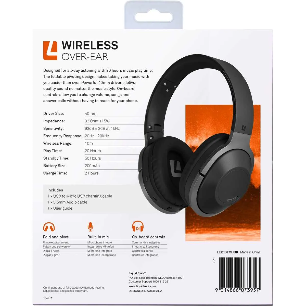 Liquid Ears Wireless Over-Ear Headphones - Black/Fold & Pivot