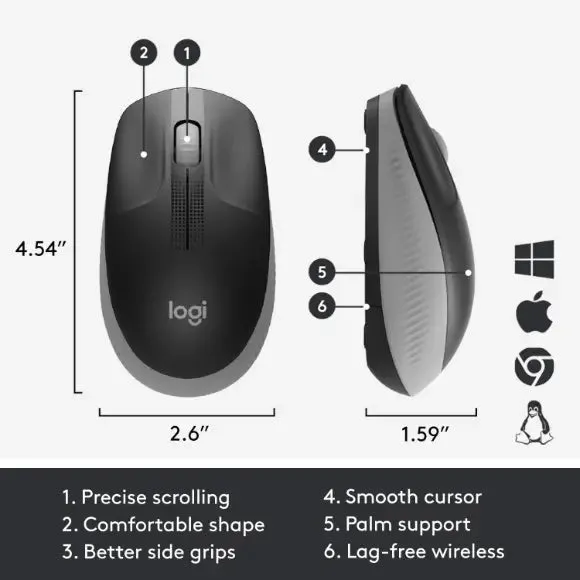 LOGITECH M191 Full-size wireless mouse - MID GREY