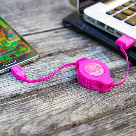 Micro USB Charging Cord | Retractable Micro USB Cable | Pink