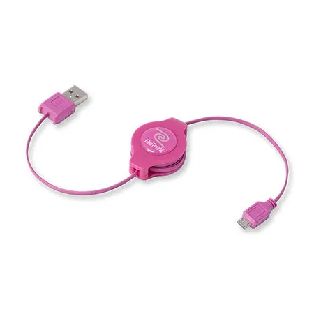 Micro USB Charging Cord | Retractable Micro USB Cable | Pink