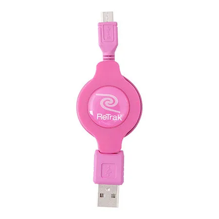 Micro USB Charging Cord | Retractable Micro USB Cable | Pink